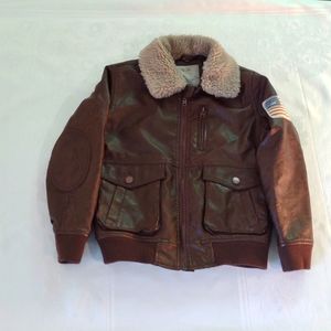 Big Boys Faux Leather Aviator Jacket Removable Faux Fur Collar